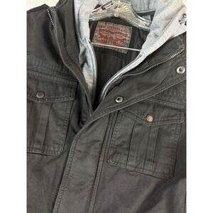 Levi's Co Mens Hooded Canvas Jacket Black Full Zip Snap Button Small S‎ NEW